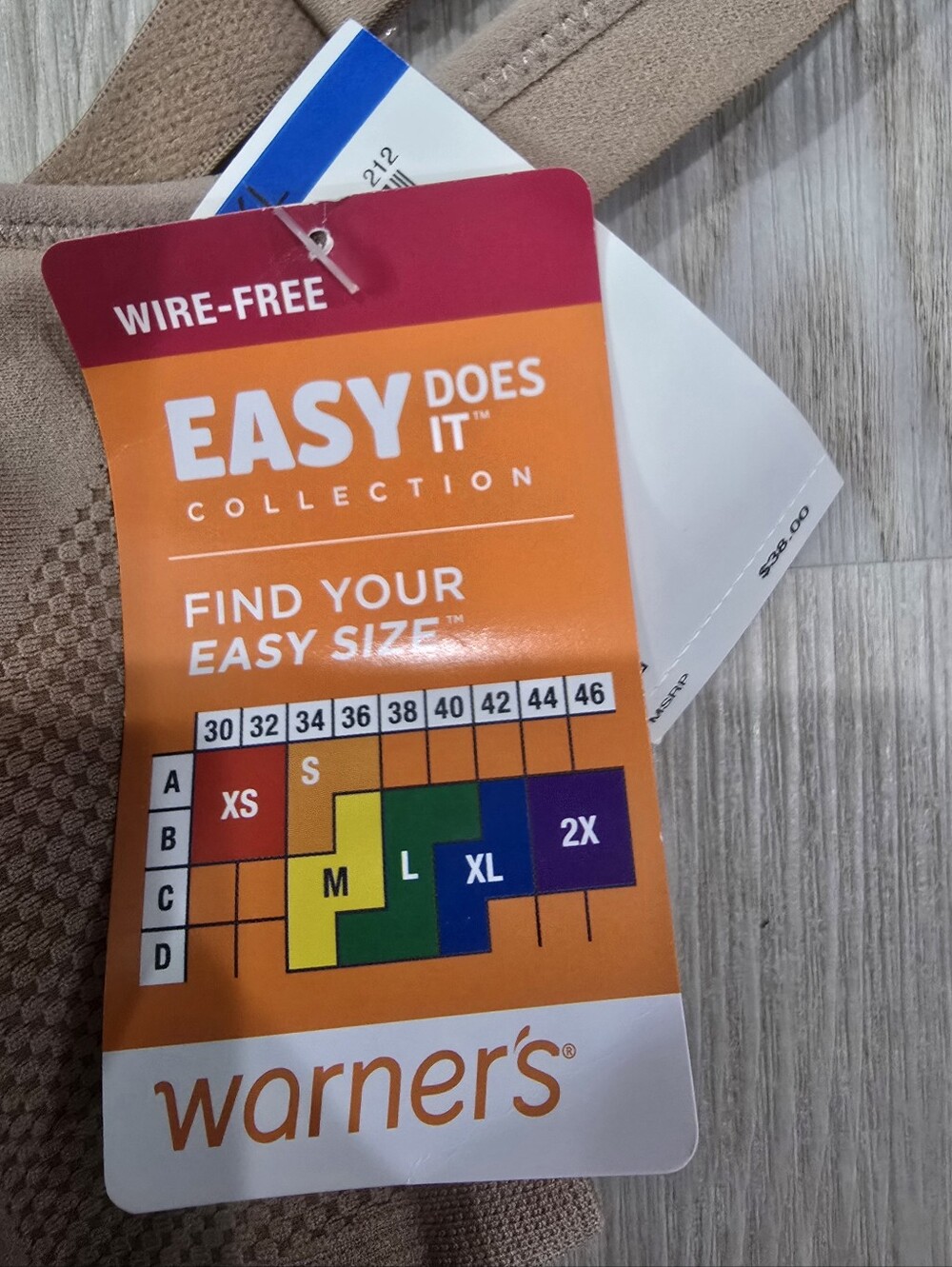 Warner's "Easy Does It" Underarm Smoothing Wireless Bra Tan Size XL NWT - Picture 2 of 5